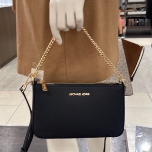 Michael Kors Jet Set Travel Medium Zip Pouchette Crossbody Bag Black 35S0GTVU6L